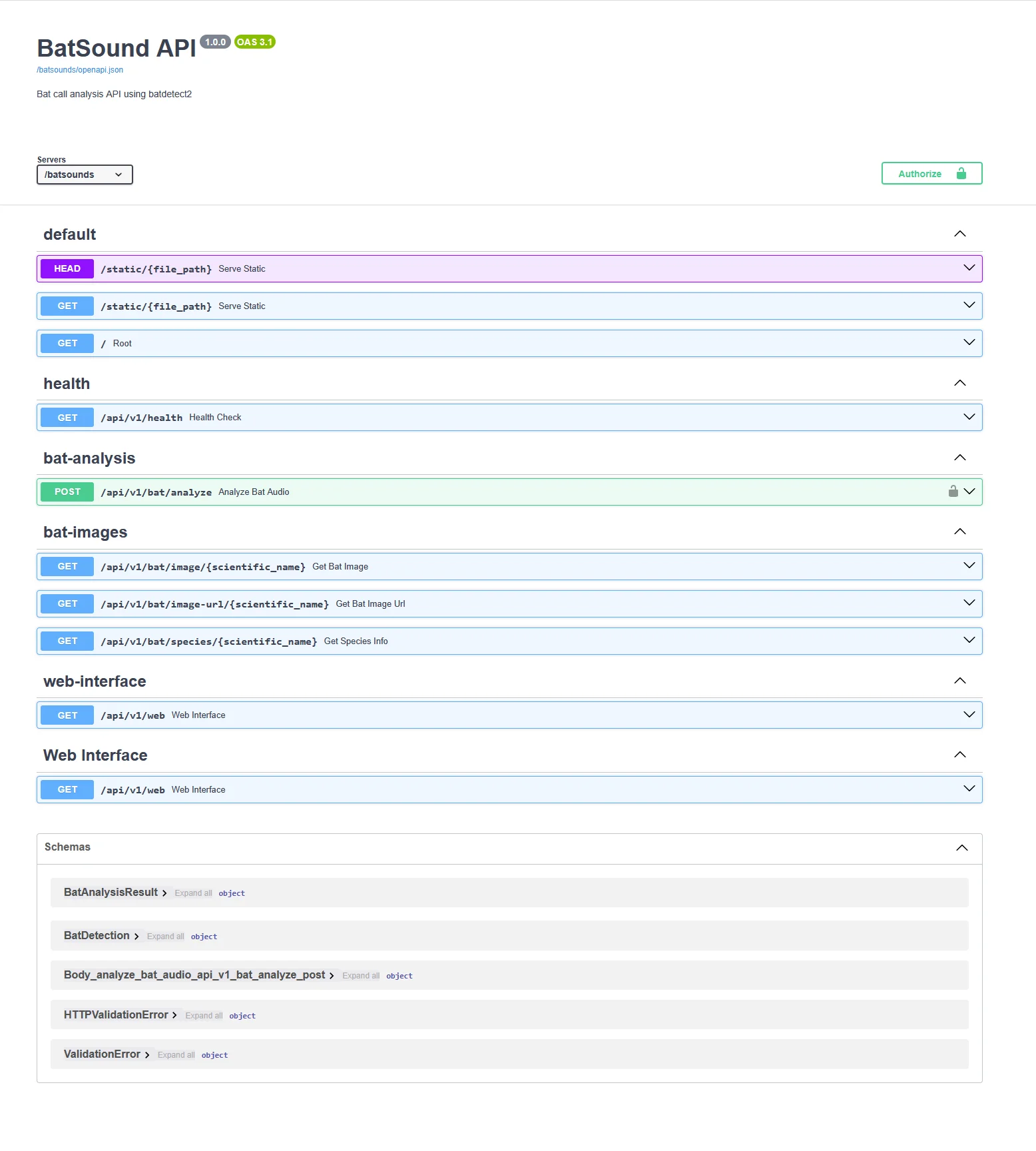 BatSound API - OpenAPI Interface