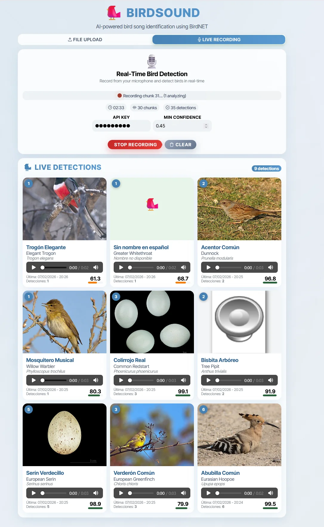 BirdSound - Real-Time Bird Detection