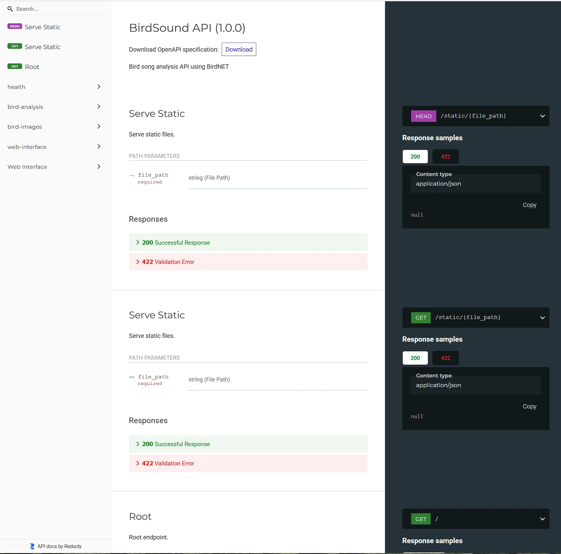 BirdSound API - Redoc Documentation
